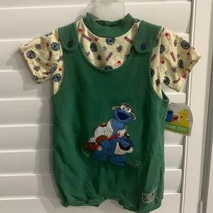 NEW Vintage Sesame Street green one piece set & shirt Size 18 month infant boy